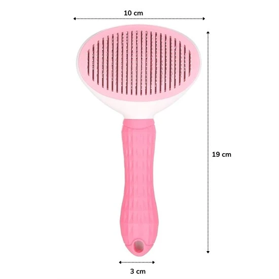 Kedi Köpek Tüy Toplayıcı Kendini Temizleyebilen Ergonomik Saplı Evcil Hayvan Tarağı Pembe-Findit - Resim 5