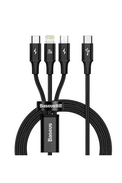 Baseus Rapid Serisi Usb-c Kablo 3in1 Mikro Usb/lightning/usb-c 20w 1,5m Şarj Kablosu Siyah ürün görseli 1