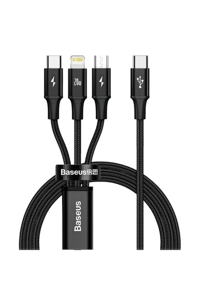 Baseus 1.5 Metre 20w 3in1 Type C, Iphone Lightning Ve Micro Ultra Hızlı Şarj Ve Data Kablosu ürün görseli 1