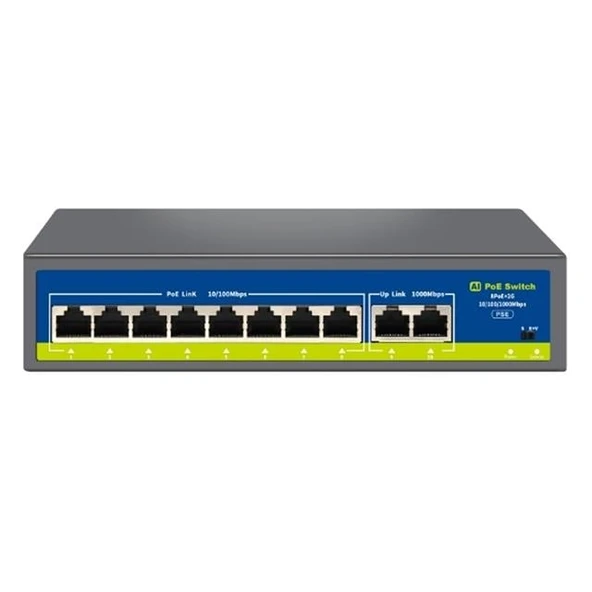 Novacom NVC-HIF0820GBL-C 8+2 Port Gigabit Uplink Poe Switch (250M Extend Modlu) ürün görseli