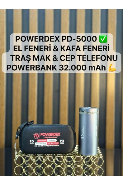 powerdex Pd-5000 Fener, Taraş Makinası, Cep Telefonu, Şarjlı Tüm Cihazlarınız için 32000maAH Güçlü Powerbank ürün görseli 1