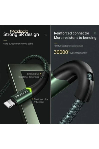 Mcdodo Ca-7842 Çift Işıklı Led Switch 2a Iphone Lightning Şarj Kablosu Turuncu 1.2 Metre - Resim 5