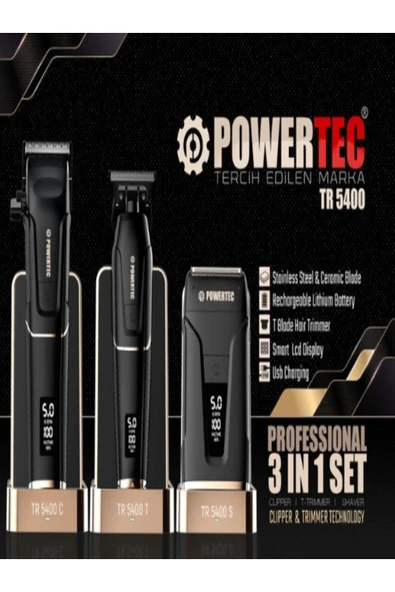 POWERTEC TR 5400 PROFESYONEL BERBER TIRAŞ SETİ SAÇ KESİM & ENSE ÇİZİM & SAKAL ürün görseli 1