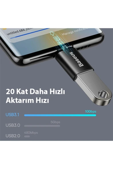 Baseus Type-c To Usb 3.1 Dönüştürücü Adaptör Mini Otg Ingenuity Series Siyah - Resim 4