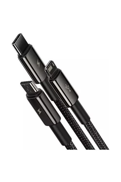 Baseus Tungsten Gold 3 In 1 Usb To Type C, Lightning, Micro Şarj Data Kablosu - Resim 3