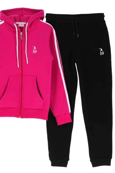 Kız Çocuk 3 İplik-Fermuarlı-Kapüşonlu-Kanguru Cepli Eşofman Takımı 12-16 Yaş 12376 - Resim 7