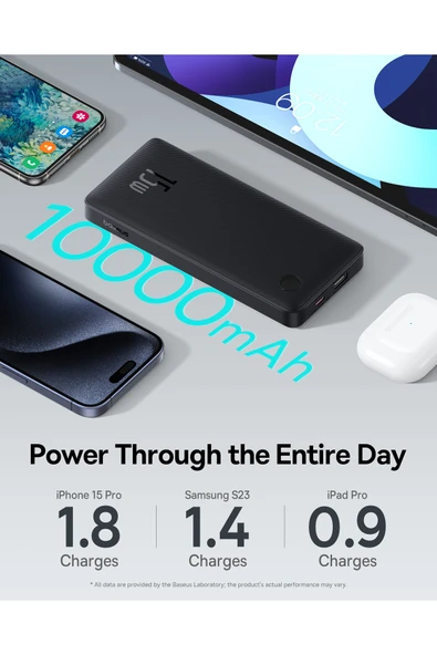 Baseus Airpow Lite Power 15 W 10.000 mAh Hızlı Şarj Powerbank – USB & Type-C, Siyah - Resim 4