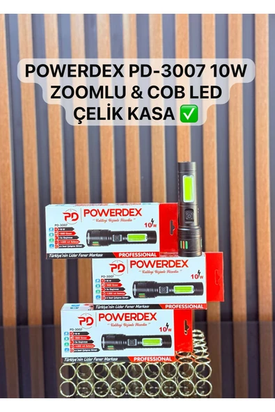 powerdex Pd-3007 Profesyonel Şarjlı 10w 1000 Lümen Zoomlu Led Çelik Kasa El feneri ürün görseli 1