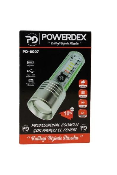 powerdex Pd-8007 Su Geçirmez Şarjlı Profesyonel El Feneri - Resim 2