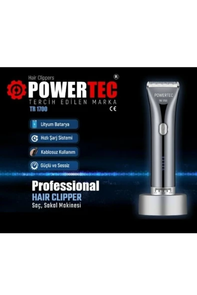 POWERTEC Tr-1700 Kablosuz, Şarjlı Profesyonel Saç, Sakal, Ense, Vücut Kesme-düzeltme Tıraş Makinesi - Resim 2
