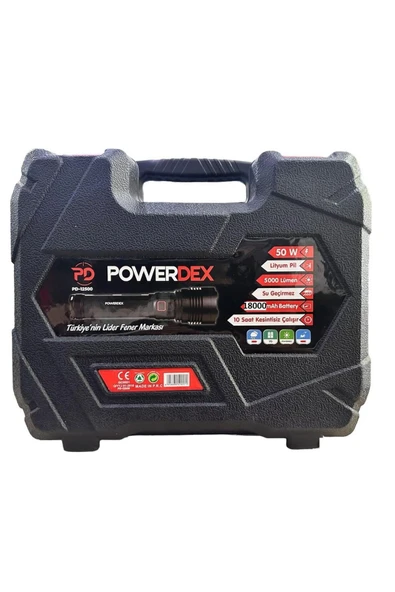 powerdex 50 Watt 5000 Lümen Profesyonel Büyük Şarjlı Avcı El Feneri Pd-12500 - Resim 6