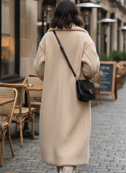 Peluş Kışlık Kadın Tüylü Düğmeli Ceket - Resim 3