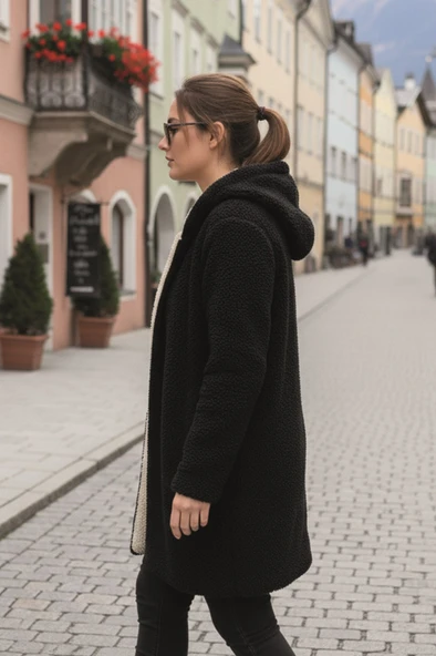 Kadın Peluş Tüylü Ceket Çift Taraflı Kışlık - Resim 2