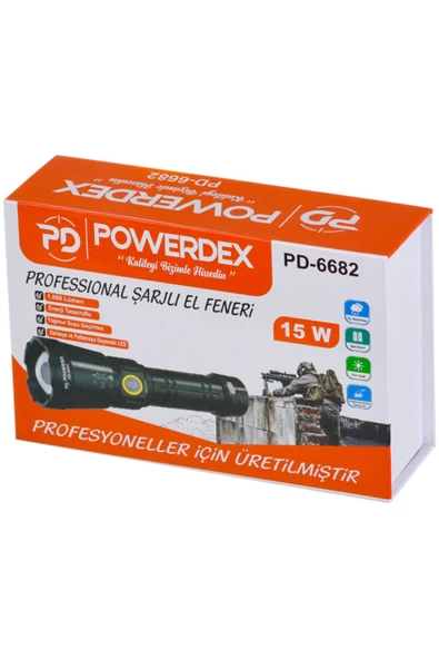 powerdex 15w Led 'li Yağmur Suyu Geçirmez Şarjlı Ve Pilli El Feneri Pd-6682 - Resim 6