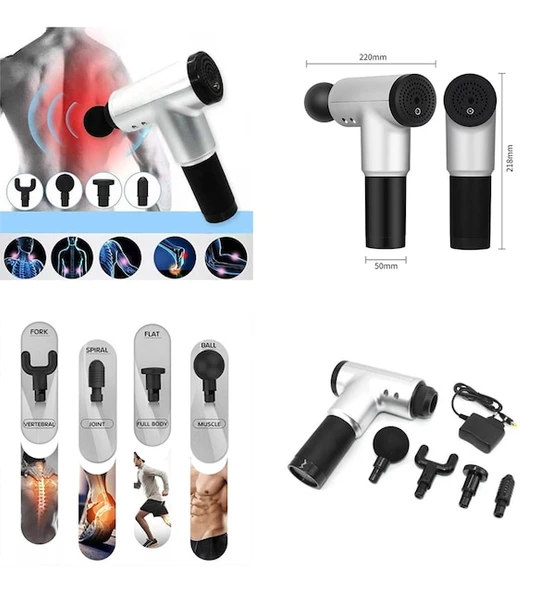 Sporcu Masaj Aleti 4 Başlıklı Şarjlı Titreşimli Yoğurmalı-Findit - Resim 3