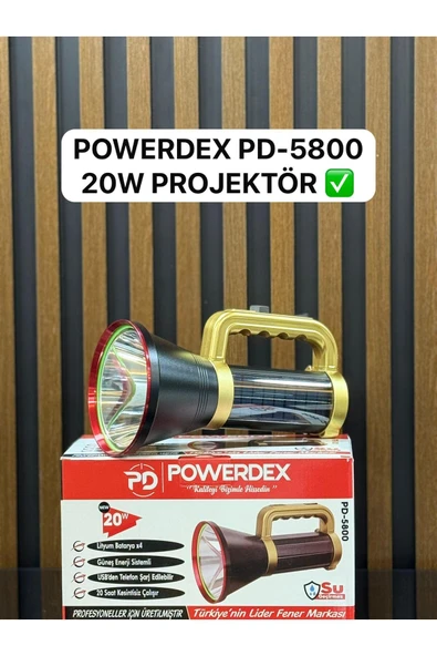 powerdex PD-5800 20W Şarjlı ve Güneş Enerjili El Feneri ürün görseli 1