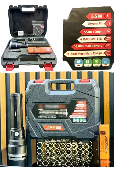 İYİSİYOK 55w Şarjlı El Feneri Tip Büyüteç Camlı Pd-13000 Profesyonel Büyük Fener 5500 Lümen ürün görseli