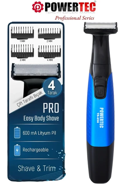 POWERTEC TR-650 (TAHRİŞ KARŞITI) Şarjlı Epilasyon Öncesi Hassas Vücut Tıraş Makinesi Çift Bıçak 2 Yıl Garanti ürün görseli 1