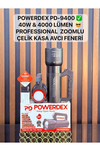 powerdex PD-9400 Profesyonel Zoomlu 40W / 4000 Lümen / Çelik Kasa Avcı El Feneri (Yeni Ürün) ürün görseli 1