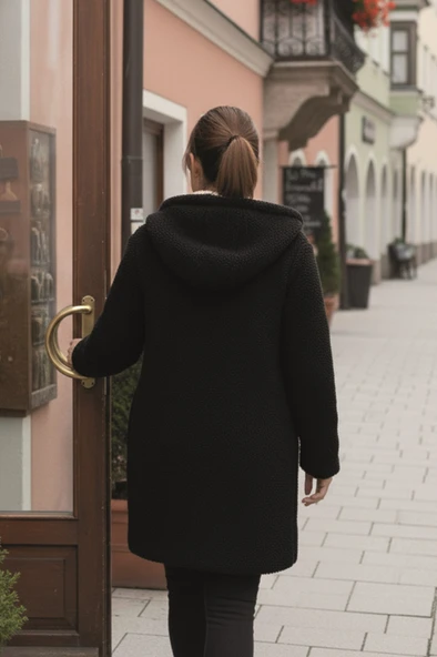 Kadın Peluş Tüylü Ceket Çift Taraflı Kışlık - Resim 4