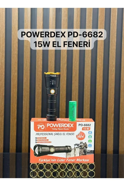 powerdex 15w Led 'li Yağmur Suyu Geçirmez Şarjlı Ve Pilli El Feneri Pd-6682 ürün görseli 1