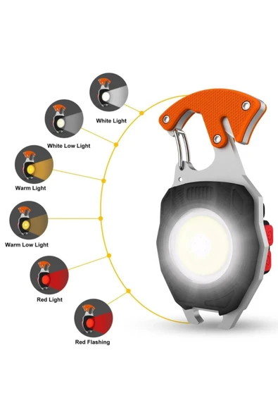 powerdex Çok Fonksiyonlu Tornavida Düdük Şişe Açacağı Ateş Yakıcı Mıknatıslı Type-C Şarjlı Anahtarlık Fener P - Resim 4