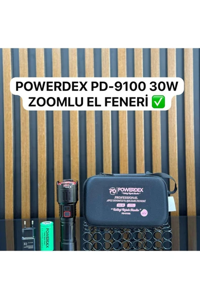 powerdex Pd-9100 Zoomlu Şarjlı 30w Profesyonel Avcı Feneri ürün görseli