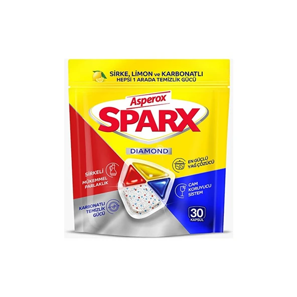 Asperox Sparx Bulaşık Makinesi Tableti Hepsi Bir Arada 30'lu Sirkeli Mükemmel Parlaklık