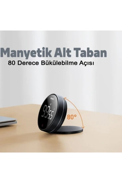 Baseus Heyo Rotation Pro Manyetik Dijital Zamanlayıcı Çalar Saat Füme - Resim 5