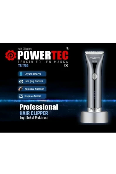 POWERTEC Kablosuz, Şarjlı Profesyonel Saç Sakal Ense Vücut Kesme Düzeltme Tıraş Makinesi Tr-1700 - Resim 2