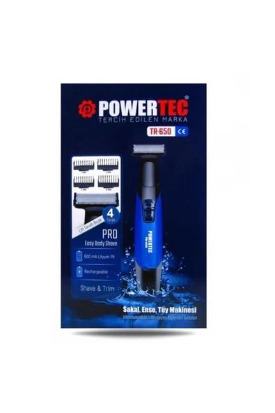POWERTEC TR-650 (TAHRİŞ KARŞITI) Şarjlı Epilasyon Öncesi Hassas Vücut Tıraş Makinesi Çift Bıçak 2 Yıl Garanti - Resim 6