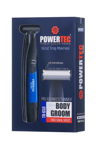 POWERTEC TR-650 (TAHRİŞ KARŞITI) Şarjlı Epilasyon Öncesi Hassas Vücut Tıraş Makinesi Çift Bıçak 2 Yıl Garanti - Resim 8