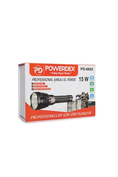powerdex 15w Led 'li Yağmur Suyu Geçirmez Şarjlı Ve Pilli El Feneri Pd-6692 - Resim 5