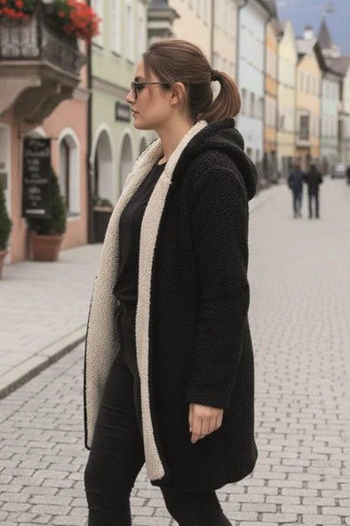 Kadın Peluş Tüylü Ceket Çift Taraflı Kışlık - Resim 3