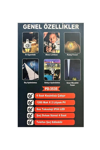 powerdex PD-3535 Çift Işıklı Solar Şarjlı Kamp Lambası - Resim 5