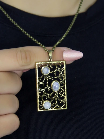 Doğal Taş Aytaşı 3'lü Doğal Taşlı Antik Kadın Kolye euk45ay ürün görseli