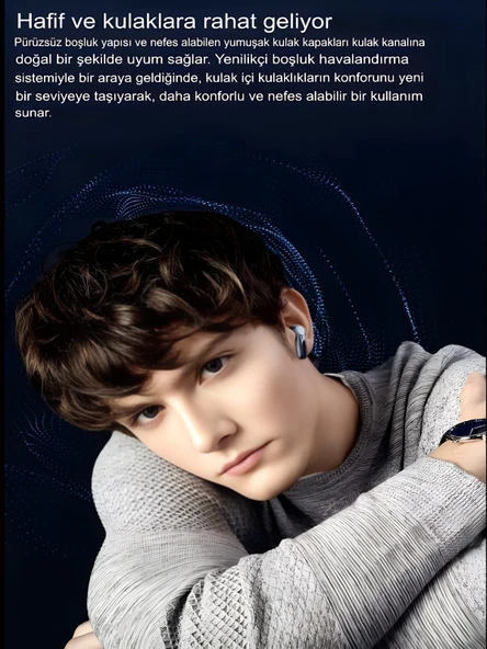 2x Bluetooth Kulaklık BT5.4 IPX4 Su Geçirmez ENC+TWS Dijital Göstergeli 4 Mikrofonlu Deri Tasarım - Resim 5