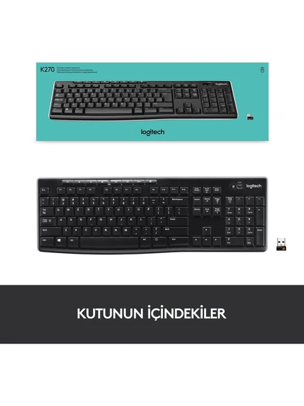 Logitech K270 Tam Boyutlu Kablosuz Türkçe Klavye - Siyah - 8