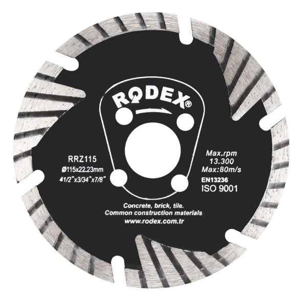 Rodex RRZ115 Turbo Elmas Beton Tuğla Kesme Kesici Diski 115 mm