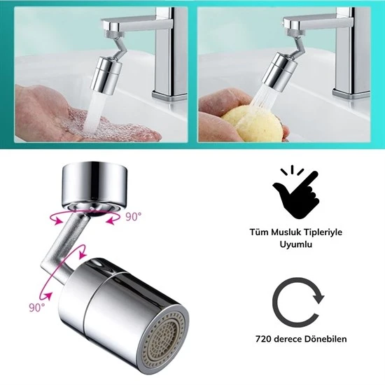 720 Derece Dönebilen 4 Filtreli Tüm Musluk Tipleri İle Uyumlu Montaj Aparatlı Musluk Başlık-Findit - Resim 5