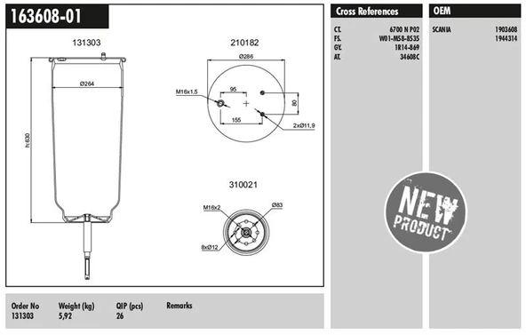 Scanıa Truck Dingil Korugu Pistonsuz Scanıa P.g.r.t.-Seri 04> - Connect MD 163608-01 ürün görseli