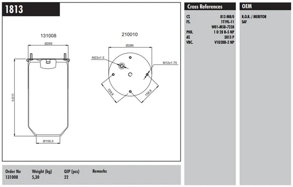 Unıversal Truck Dingil Korugu Pistonsuz - İveco / Mercedes-Benz / Meritor / Saf / Dorse - Connect MD 1813 ürün görseli