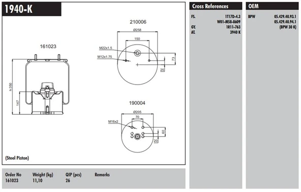 Dorse Truck Dingil Korugu Komple Metal Pistonlu - Kassbohrer / Schmitz / Bpw / Dorse 30k - Connect MD 1940-K ürün görseli