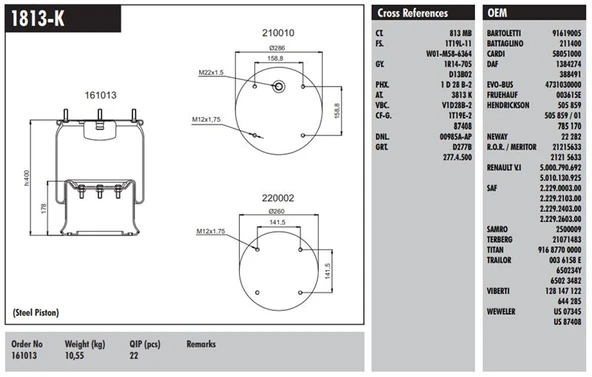 Renault Truck Dingil Korugu Komple Metal Pistonlu Daf-Renault-Kassbohrer-Meritor-Saf - Connect MD 1813-K ürün görseli