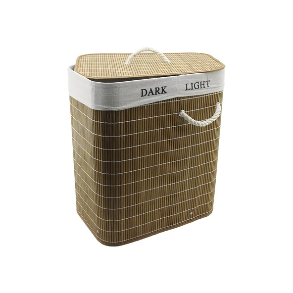 BAMBU AHŞAP KİRLİ ÇAMAŞIR SEPETİ 30X44CM SEYYAR KAPAKLI İÇİ BEZLİ İP KULPLU (5224) ürün görseli 1