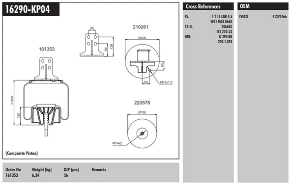 Volvo Truck Komple Plastık Piston - İveco / Stralıs 400 / Eurotech 440e Fp / P4x2 Arka Sag - Connect MD 16290-Kp04 ürün görseli