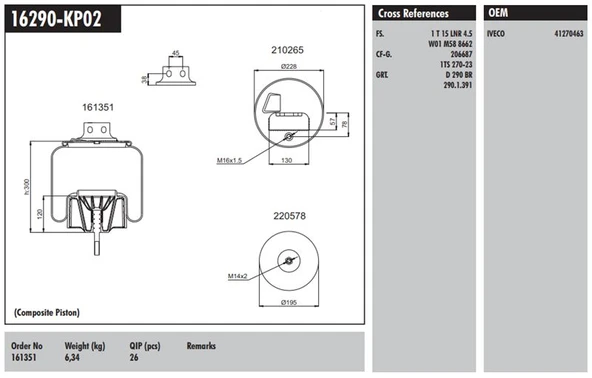 Volvo Truck Komple Plastık Piston - İveco / Stralıs 400 / Eurotech 440e Fp / P4x2 On Sag - Connect MD 16290-Kp02 ürün görseli