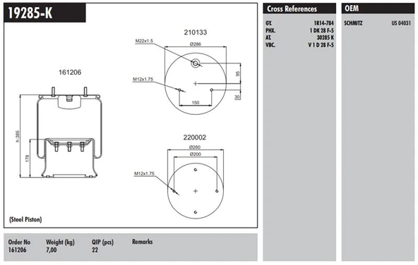 Dorse Truck Dingil Korugu Komple Metal Pistonlu - Schmitz / Dorse - Connect MD 19285-K ürün görseli