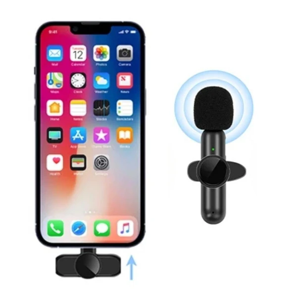 Type C Uyumlu İphone Dönüştürücülü Kablosuz Yaka Mikrofonu Android ve İphone Uyumlu Mini Mikrofon-Findit - Resim 5