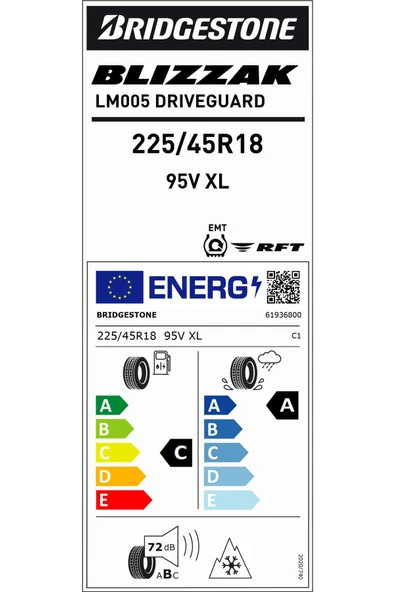 225/45R18 9V XL M+SSFM BLIZZAK LM005 DRIVEGUARD RFT OTO KIŞ LASTİĞİ (ÜRETİM YILI:2025) - 2